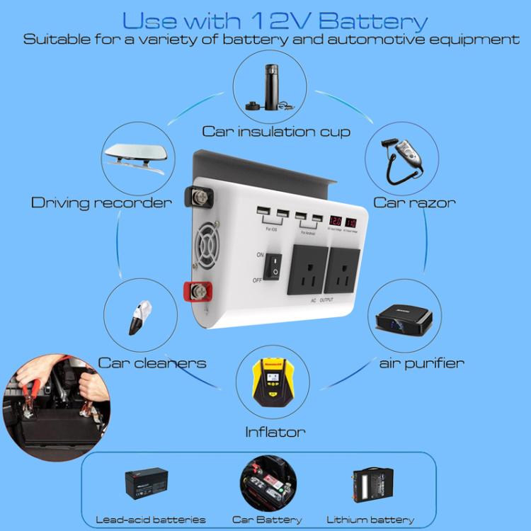 4-USB Dual-Socket Inverter Socket Car Digital Display Power Conversion Outlet