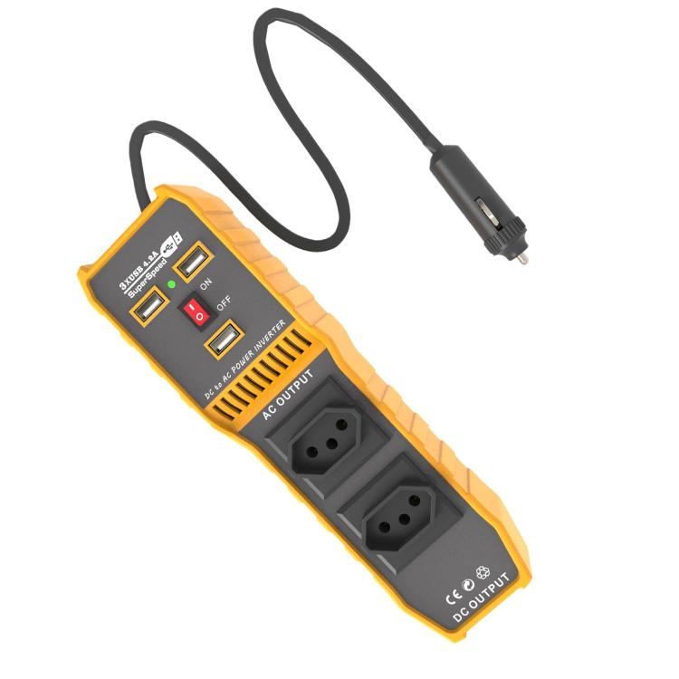 3-USB Dual-Socket Car Power Inverter Vehicle Power Converter — US Plug 12V To 110V