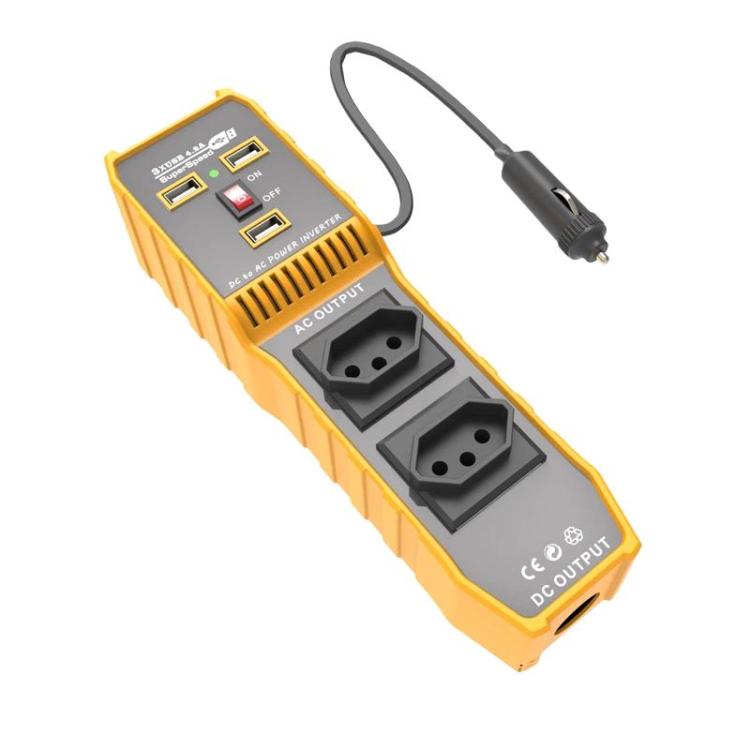3-USB Dual-Socket Car Power Inverter Vehicle Power Converter — Brazil Plug 12V To 110V