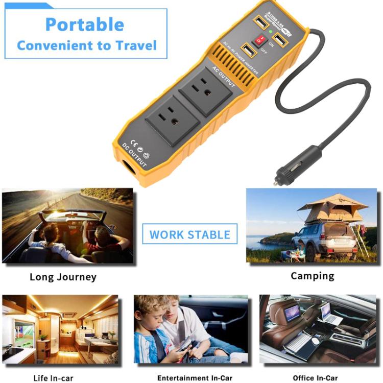 3-USB Dual-Socket Car Power Inverter Vehicle Power Converter