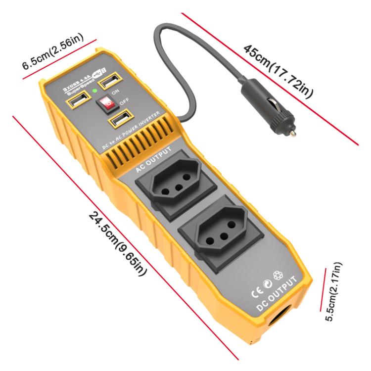 3-USB Dual-Socket Car Power Inverter Vehicle Power Converter