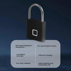 Fingerprint Padlock Compatible Tuya Smart App, 30 Fingerprint Capacity, USB-C Rechargeable, Zinc Alloy Body — Square Silver