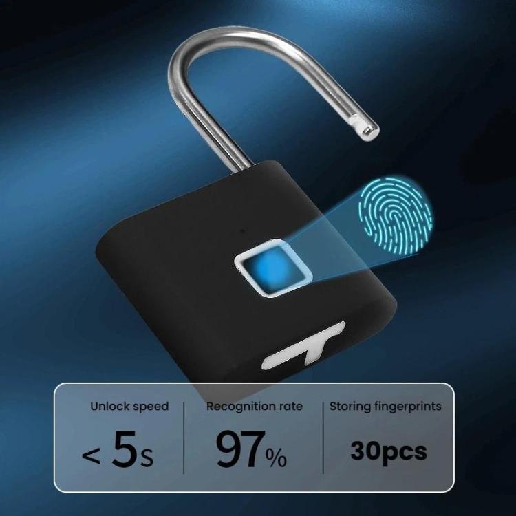 Fingerprint Padlock Compatible Tuya Smart App, 30 Fingerprint Capacity, USB-C Rechargeable, Zinc Alloy Body — view 4