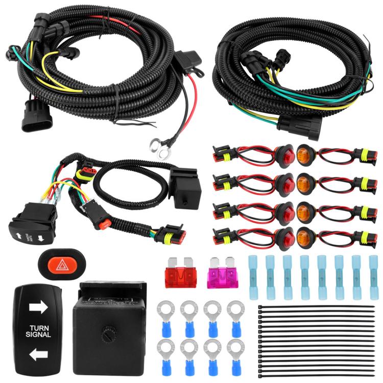 ATV Turn Signal Light Wiring Harness Kit Emergency Switch Flasher Accessories