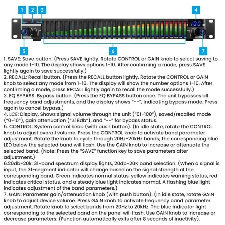 EQ-A31 Digital Equalizer Stage Home Karaoke Noise Reduction Audio Processor — view 15