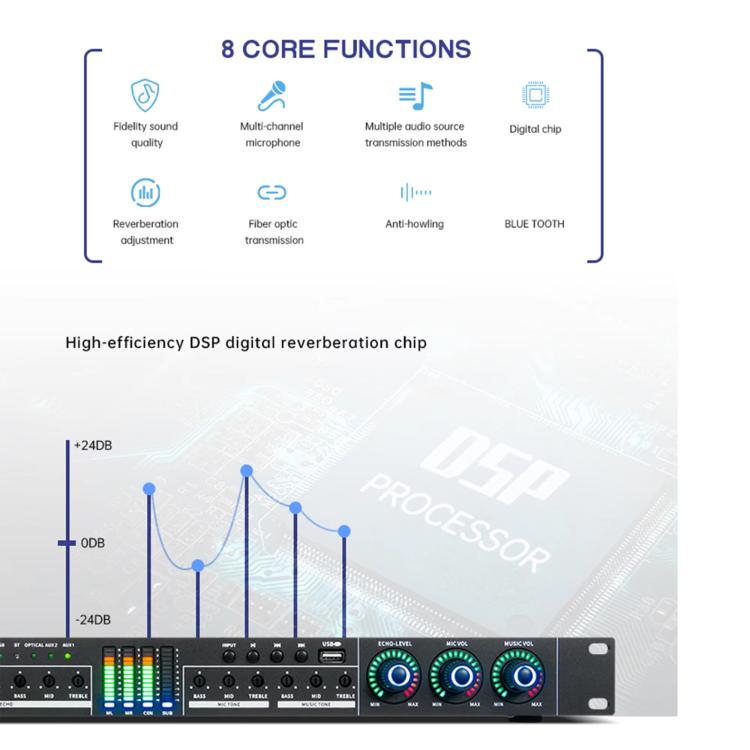 FX12L Preamp Effects Processor Bluetooth USB Home Stage Feedback Suppression Anti-Howling Processor — view 7
