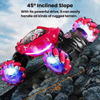 Shockproof Crash-Resistant Stunt Twist Car With Lights Rechargeable Remote Control Toy Car