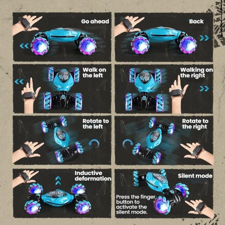 Shockproof Crash-Resistant Stunt Twist Car With Lights Rechargeable Remote Control Toy Car