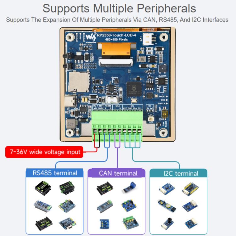 WAVESHARE RP2350 High-Performance Development Board 480 X 480 Resolution