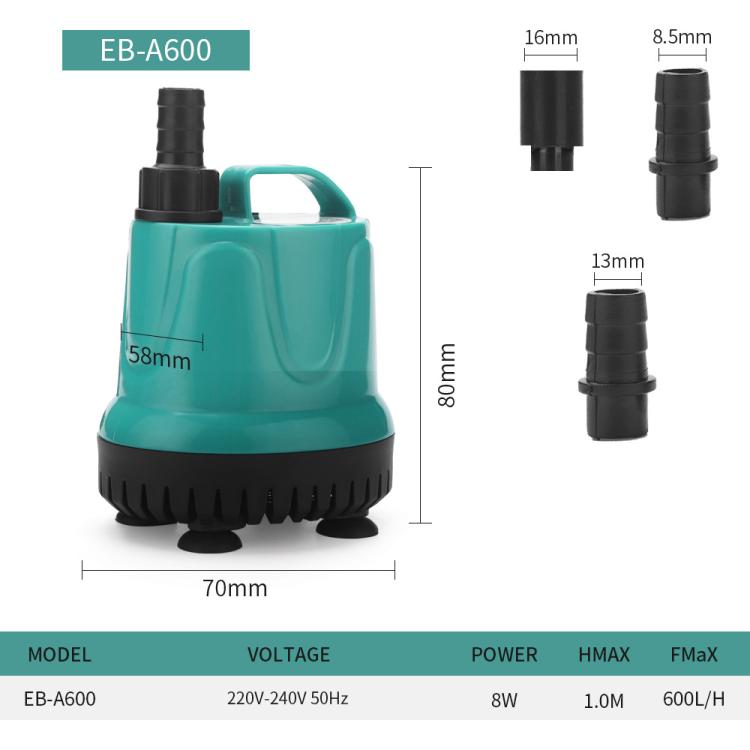 Submersible Aquarium Pump with Bottom Suction for Waste Removal, Water Change and Bottom Filtration — EB-A300 5w