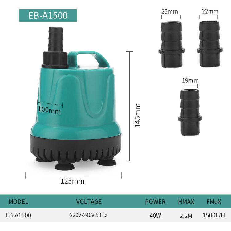 Submersible Aquarium Pump with Bottom Suction for Waste Removal, Water Change and Bottom Filtration — EB-A1000 25w