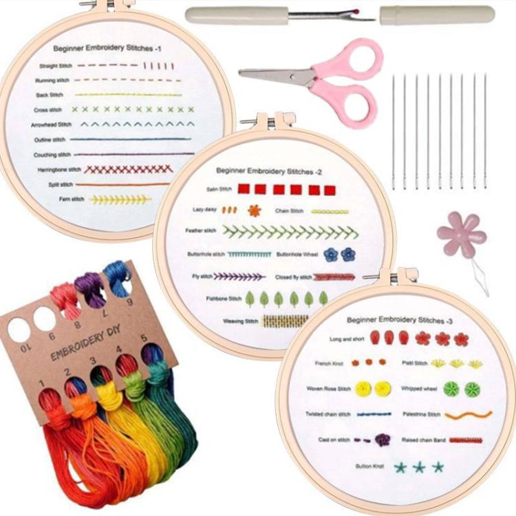 3-In-1 Embroidery Starter Kit For Beginners DIY Stitch Practice Sampler With English Instructions — Animals