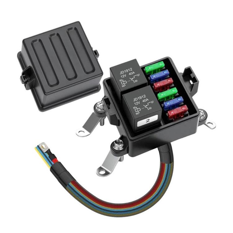 Car 6-Way Pre-Wired Waterproof Fuse Relay Box Automotive Fuse Relay Holder — 24V 4-Pin