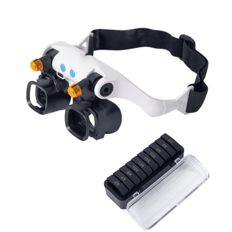 USB Rechargeable Headband Magnifier With 5 Interchangeable Lens Pairs 2X 4X 6X 10X 13X And Dual LED Lights