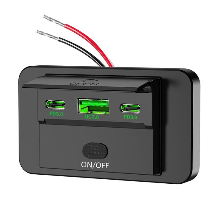 One To Three PD3.0 / QC3.0 Car Fast Charging USB Retrofit Charger — Red Light