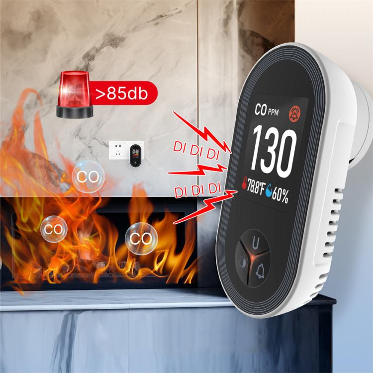 MOES Carbon Monoxide Temperature & Humidity Detector Monitoring Alarm Sensor — 5 In 1 Gas+Smoke EU Plug