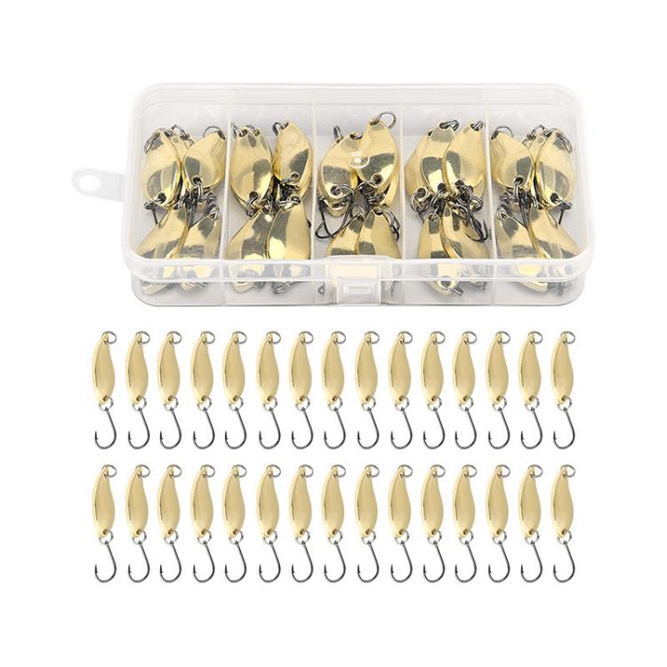 30pcs /Box Tin-plated Spinner Lure Fishing Tackle Hard Bait Bio-mimetic Spinner Lure — Gold 2.5g