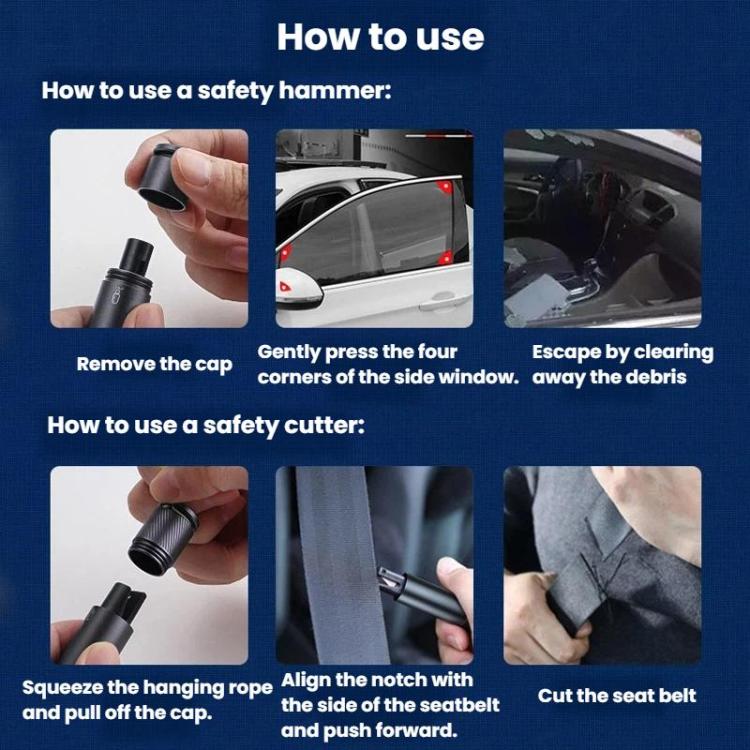 3-In-1 Safety Hammer Window Breaker Keychain Car Safety Emergency Tool