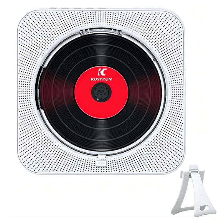 KUSTRON Home Wall-Mounted Rechargeable CD Player Bluetooth Speaker Music Player With Cover — White