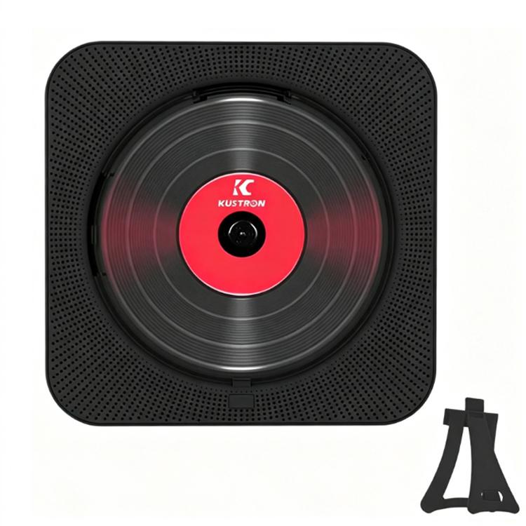 KUSTRON Home Wall-Mounted Rechargeable CD Player Bluetooth Speaker Music Player With Cover — Black