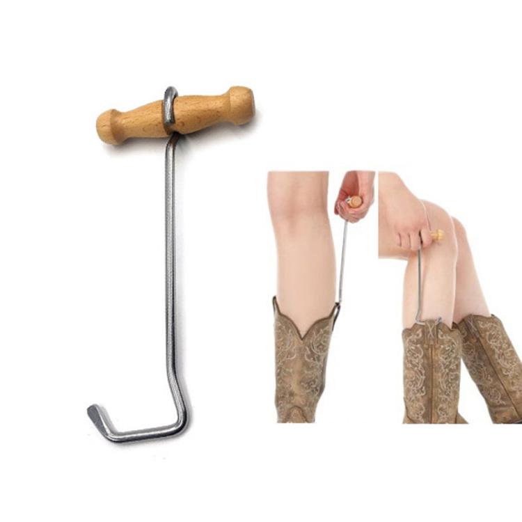 Wood-Handled Cowboy Boot Hook Stainless Steel Boot Horn
