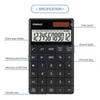 OSALO A-1T Tax Calculator with 12-Digit Display, Flip-Up Stand & Solar/ Button Battery Dual Power — view 5