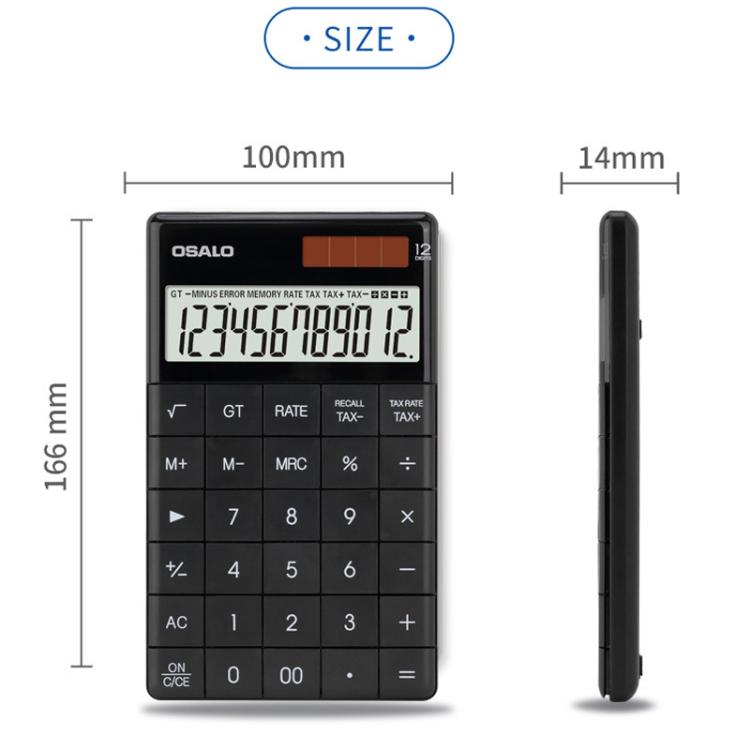 OSALO A-1T Tax Calculator with 12-Digit Display, Flip-Up Stand & Solar/ Button Battery Dual Power — view 8