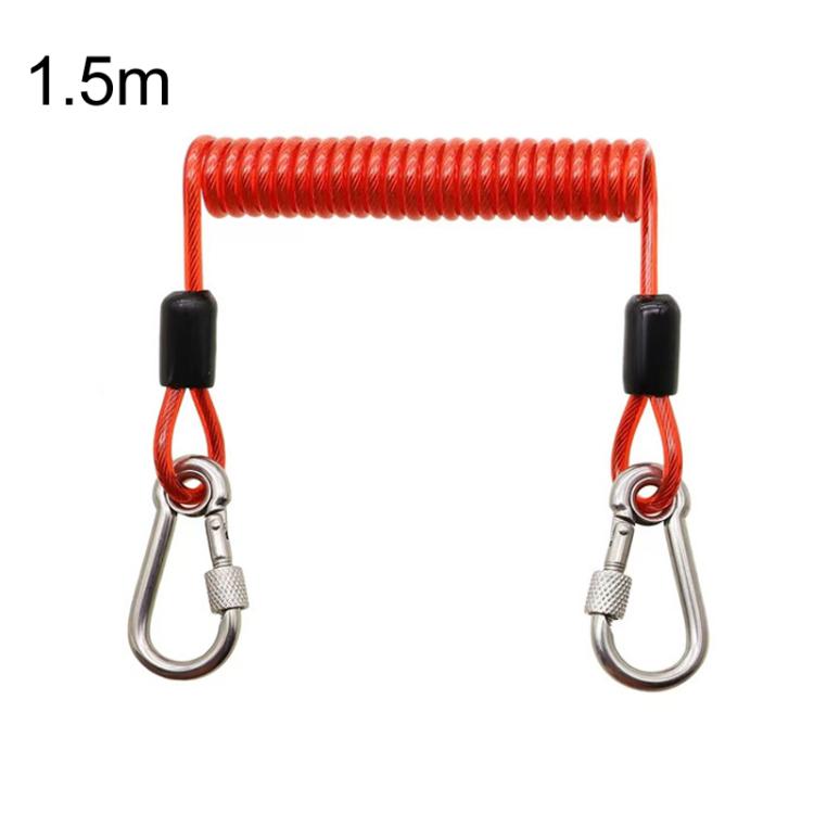 Heavy Duty Fishing Safety Rope 49-Strand Steel Cable With Locking Carabiner — Red