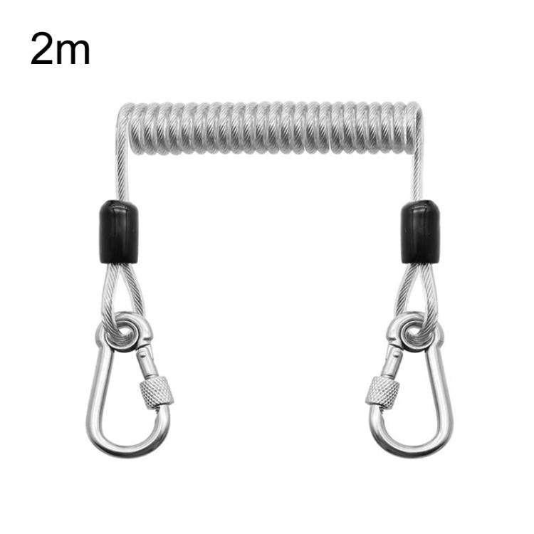 Heavy Duty Fishing Safety Rope 49-Strand Steel Cable With Locking Carabiner — Black