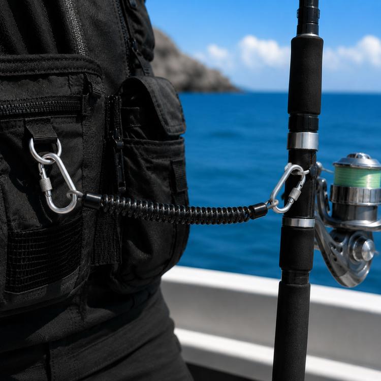 Heavy Duty Fishing Safety Rope 49-Strand Steel Cable With Locking Carabiner — 2m