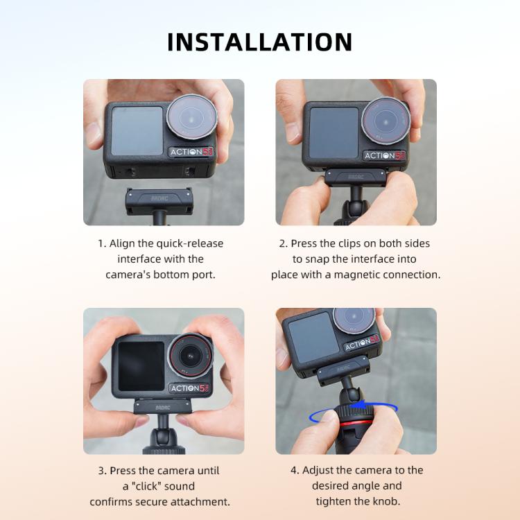 For DJI Osmo Action 5 Pro / Osmo 360 BRDRC Extended Selfie Stick Quick-Release Tripod