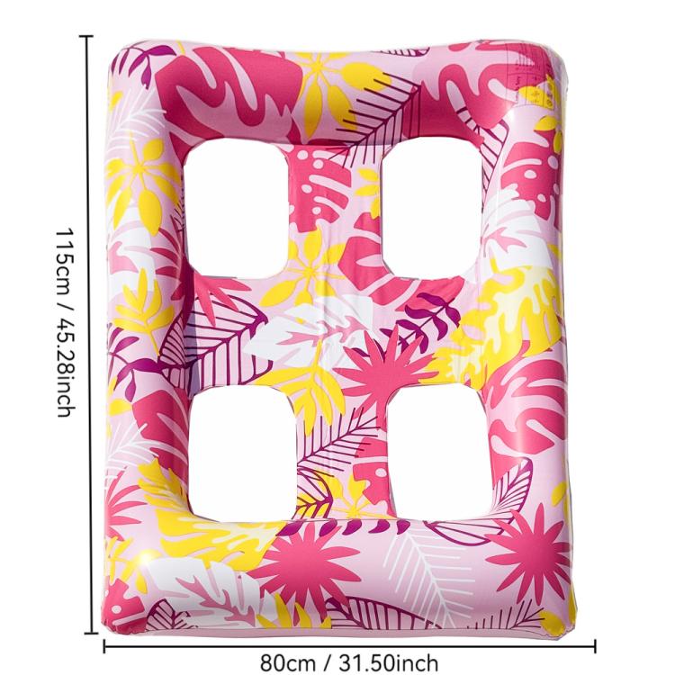 Inflatable Thickened Floating Bed Water Air Lounger — Blue Leaves Grid Pattern