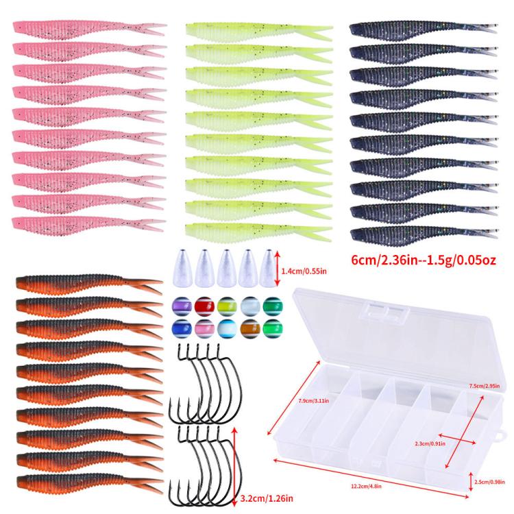 Soft Bait Crankbait Hook Set Split Soft Lure — HENGJIA 65pcs /Box