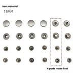 15mm Metal Snap Fastener Kit Clothing Buttons — 20sets 4 Colors