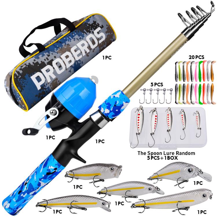 PROBEROS Fishing Rod and Reel Combo 6ft Telescopic Fishing Pole with Spincast Reel Portable Travel Fishing Full Kit with Carrier Bag