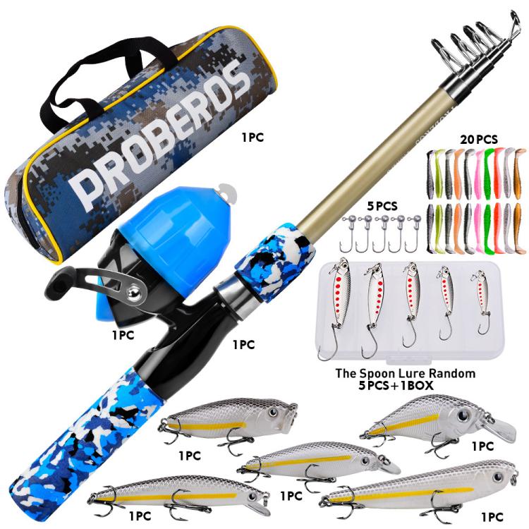 PROBEROS Fishing Rod and Reel Combo 6ft Telescopic Fishing Pole with Spincast Reel Portable Travel Fishing Full Kit with Carrier Bag — CAST Blue