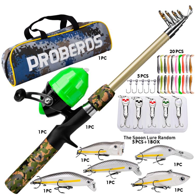 PROBEROS Fishing Rod and Reel Combo 6ft Telescopic Fishing Pole with Spincast Reel Portable Travel Fishing Full Kit with Carrier Bag — SPIN Blue