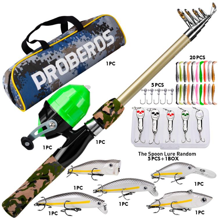 PROBEROS Fishing Rod and Reel Combo 6ft Telescopic Fishing Pole with Spincast Reel Portable Travel Fishing Full Kit with Carrier Bag — CAST Green