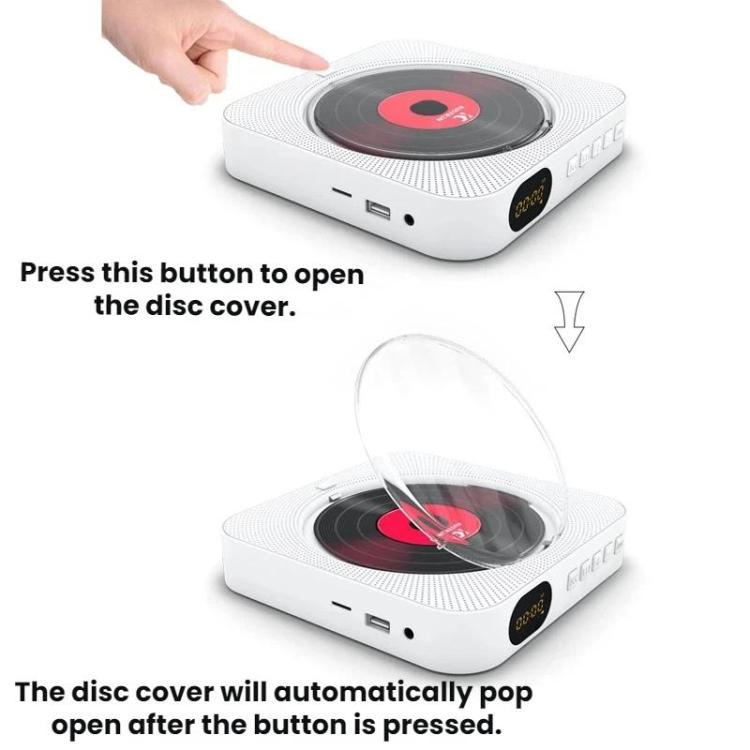 KUSTRON Home Wall-Mounted CD Player Bluetooth Speaker Music Player With Cover