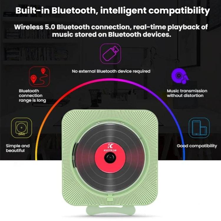 KUSTRON Home Wall-Mounted CD Player Bluetooth Speaker Music Player With Cover