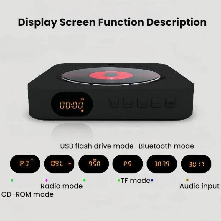 KUSTRON Home Wall-Mounted CD Player Bluetooth Speaker Music Player With Cover