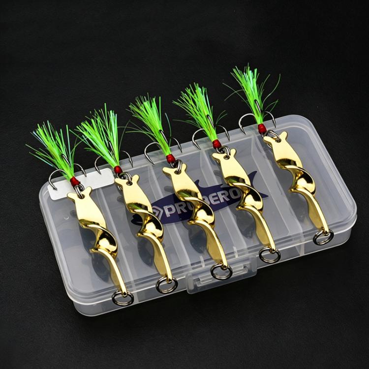 PROBEROS 5pcs /Box Spiral Metal Spinner Fishing Lures Kit 360-Degree High Speed Rotating Spoon Baits