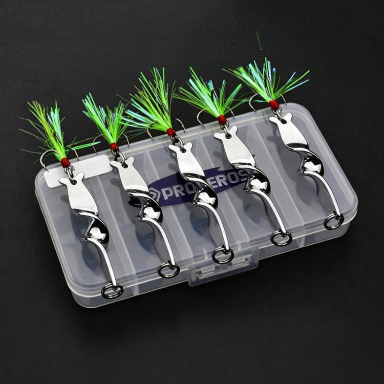 PROBEROS 5pcs /Box Spiral Metal Spinner Fishing Lures Kit 360-Degree High Speed Rotating Spoon Baits — Silver