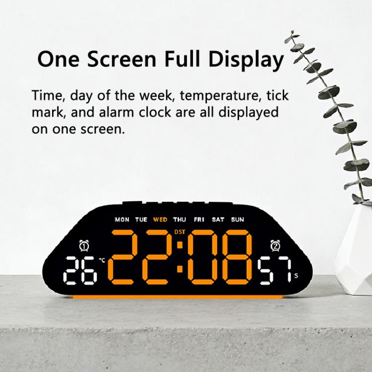 Digital Alarm Clock With Large LED Display 3 Brightness Levels, Auto-Dimming, Atmosphere Night Light & Timer — 6689 White Shell Orange Light