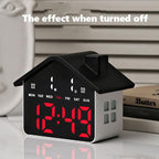 House-Shaped Digital Alarm Clock with Night Light Dual Alarms & Timer Function, 4-Level Brightness — GH9033 Black+Red Light
