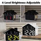 House-Shaped Digital Alarm Clock with Night Light Dual Alarms & Timer Function, 4-Level Brightness — GH9033 Black+Blue Light