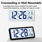 10-Inch LCD Display Desktop Electric Clock with Backlight Large Digital Wall Clock Indoor Thermometer — Black