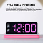 Large Display LED Digital Alarm Clock Mirror Desktop Clock with Atmosphere Night Light, Adjustable Brightness — view 7