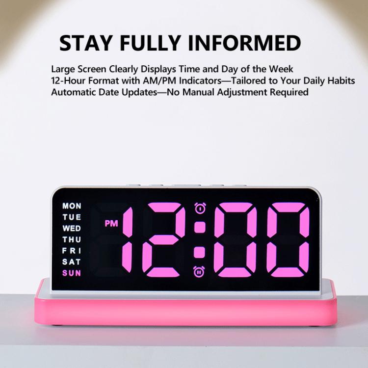 Large Display LED Digital Alarm Clock Mirror Desktop Clock with Atmosphere Night Light, Adjustable Brightness — view 7