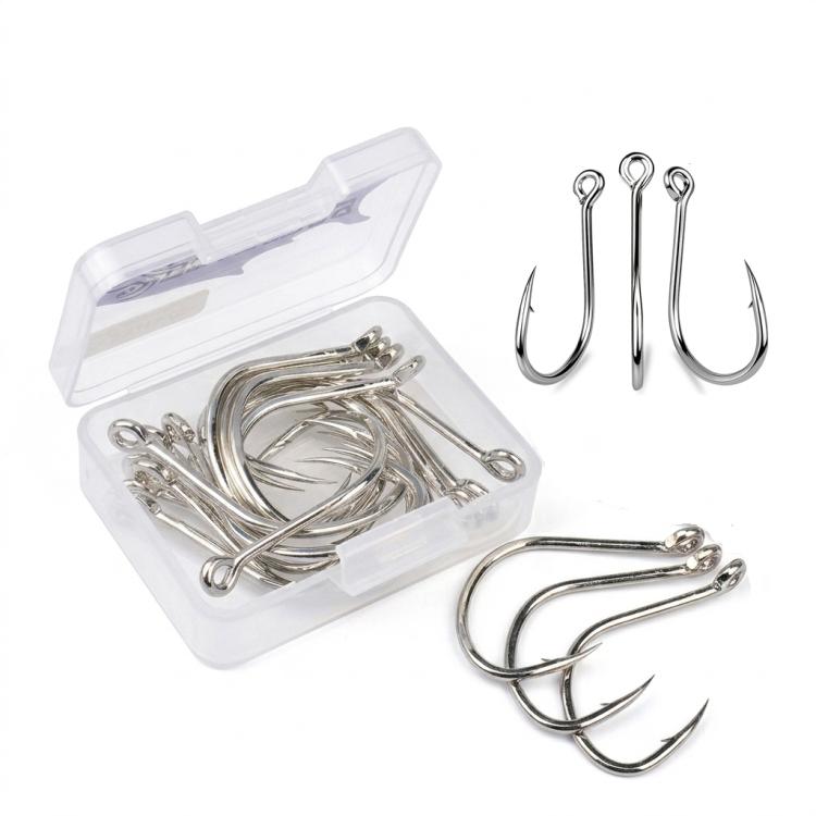 PROBEROS 20pcs /Box High Carbon Steel Single Fish Hooks High-Penetration Needle Point Ringed Eye Hooks — No. 1/0